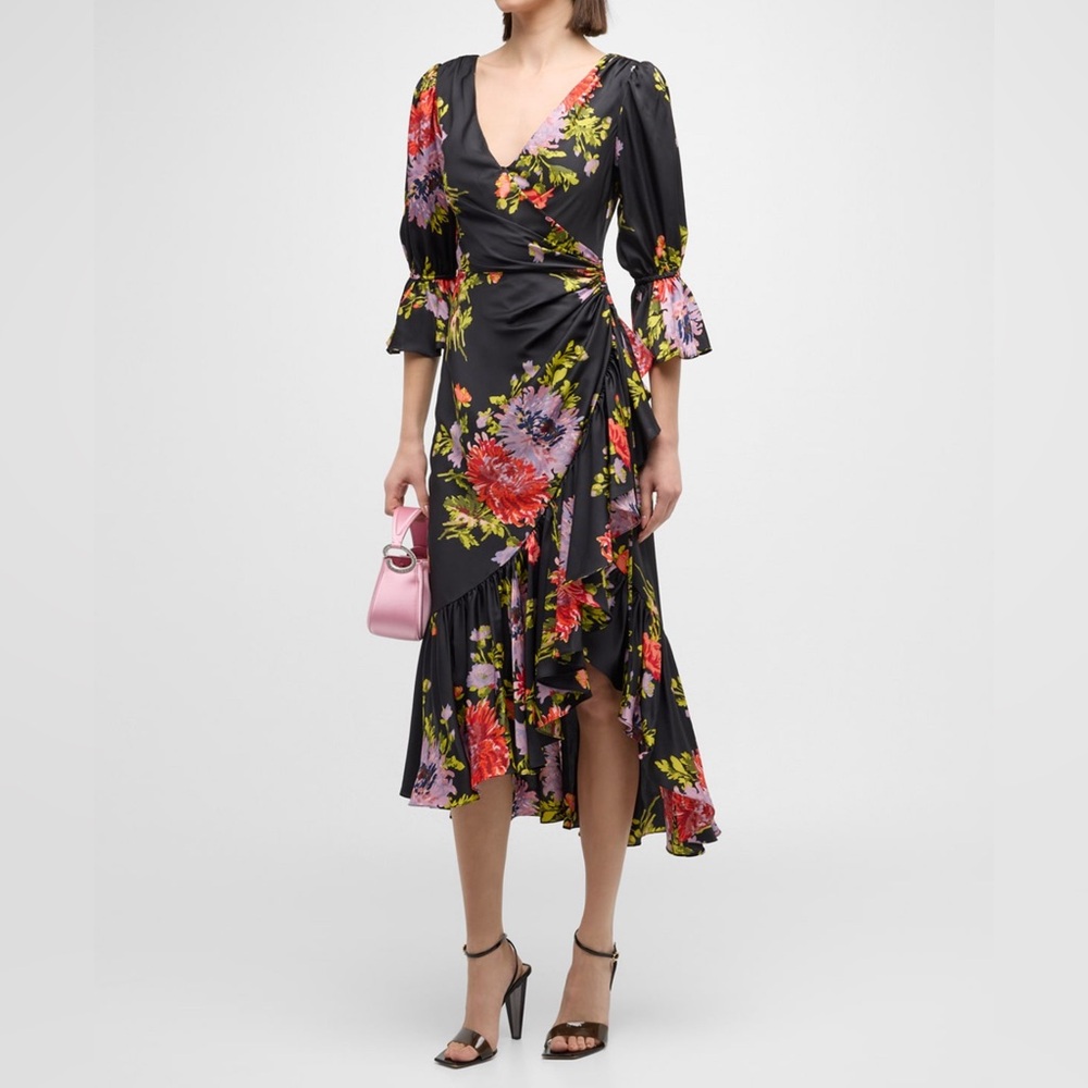 Cinq a Sept Theda Chrysanthemum Faux Wrap Dress Sz 8